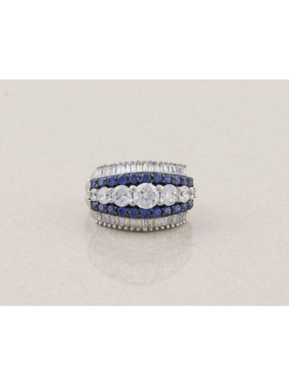 Sterling Silver Large Bold Sparkly White & Blue CZ Band Ring Size 10 1/4